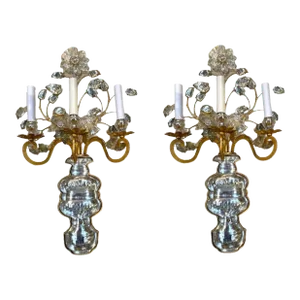1940’s French Gilt Metal Large Sconces With 3 Lights - Pair