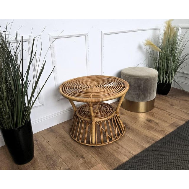 Vintage Italian Bamboo Rattan Accent Table by Tito Agnoli, 1960s For Sale - Image 6 of 9