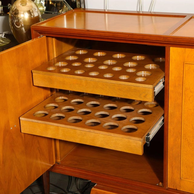 Mid-Century Modernist Bar Cabinet in Book-Matched Walnut With Inset Glass Pulls For Sale - Image 9 of 12