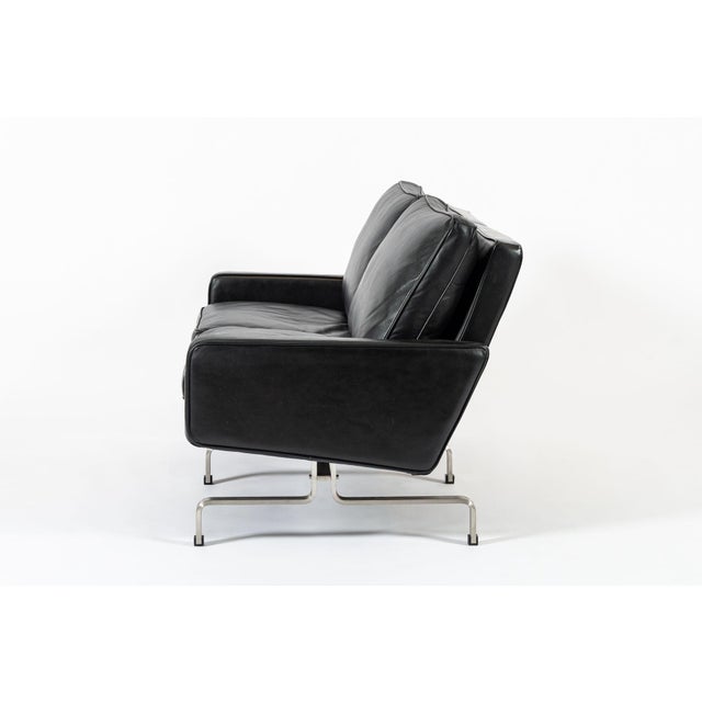 Metal Vintage Postmodern Black Leather & Brushed Steel Loveseat Sofa, 1980s For Sale - Image 7 of 11