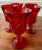 Five vintage Fostoria Jamestown Ruby Red Water Goblets, distinguished by their vibrant deep red color and elegant pressed...