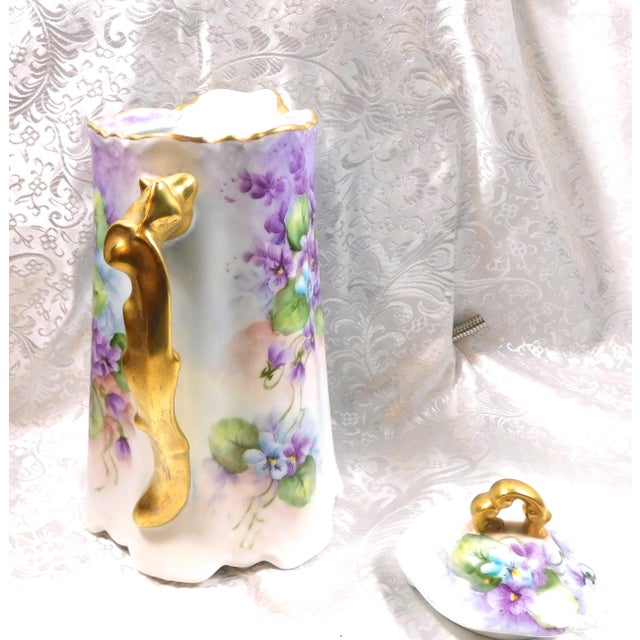 Purple 1940s Purple Floral Chocolate Pot With Ornate Gold Handle For Sale - Image 8 of 12