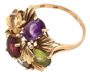14 Karat Yellow Gold Fashion Ring With Semi Precious Stone Floral Cluster, Size 7