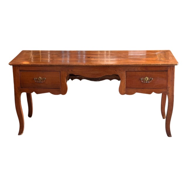19th Century French Cherry Desk With Cabriole Legs and Two Drawers For Sale