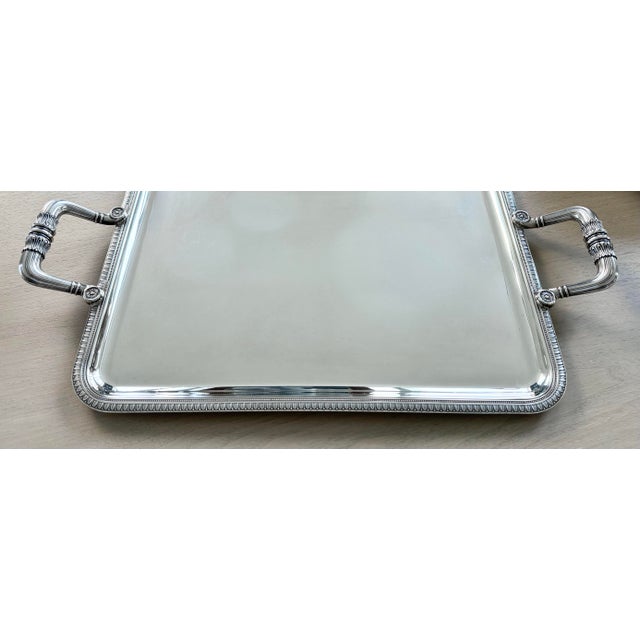 Traditional 1990s Silver Plated Rectangular Serving Tray With Two Handles - ‘Malmaison’ by Christofle Paris For Sale - Image 3 of 6