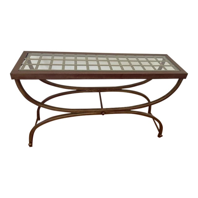 Bombay Company Cricket Console Table 1990s Vintage Hollywood Regency Bronze and Glass For Sale