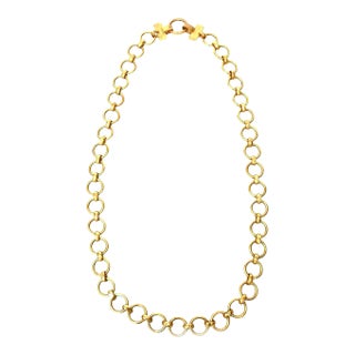 Vintage Yves Saint Laurent Long Brass Link Chain Necklace 1970's For Sale