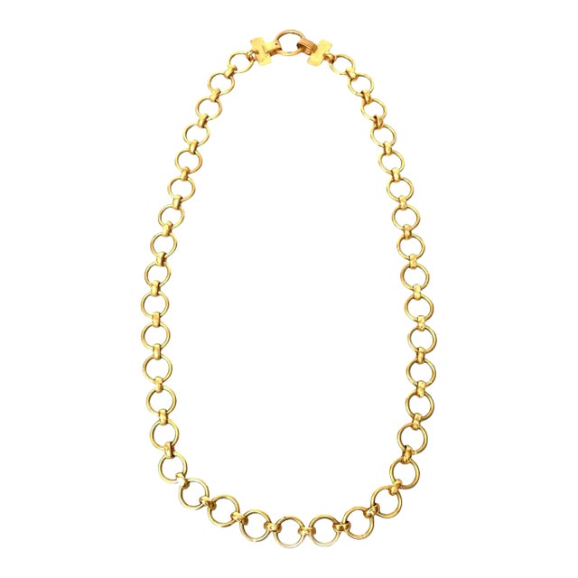 Vintage Yves Saint Laurent Long Brass Link Chain Necklace 1970's For Sale