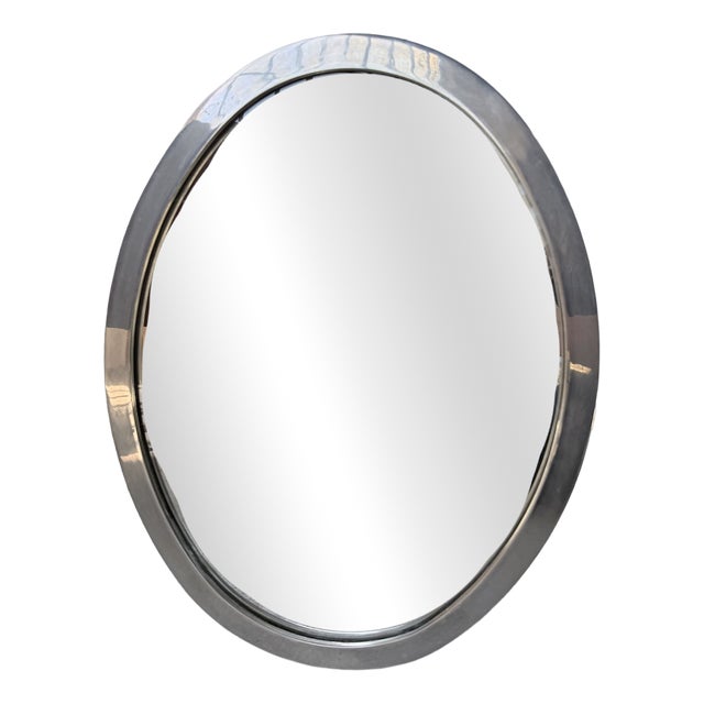 Oval Silver-Plated Metal Mirror, 1950s For Sale