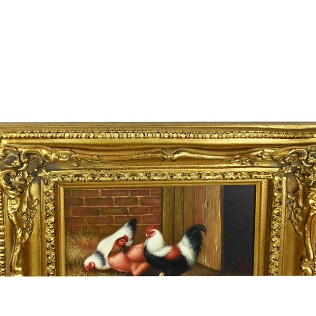 Farmhouse Mid 20th Century Farmhouse Style "The Hen House" Chicken & Rooster Oil Painting by H. Hoppe Germany For Sale - Image 3 of 7