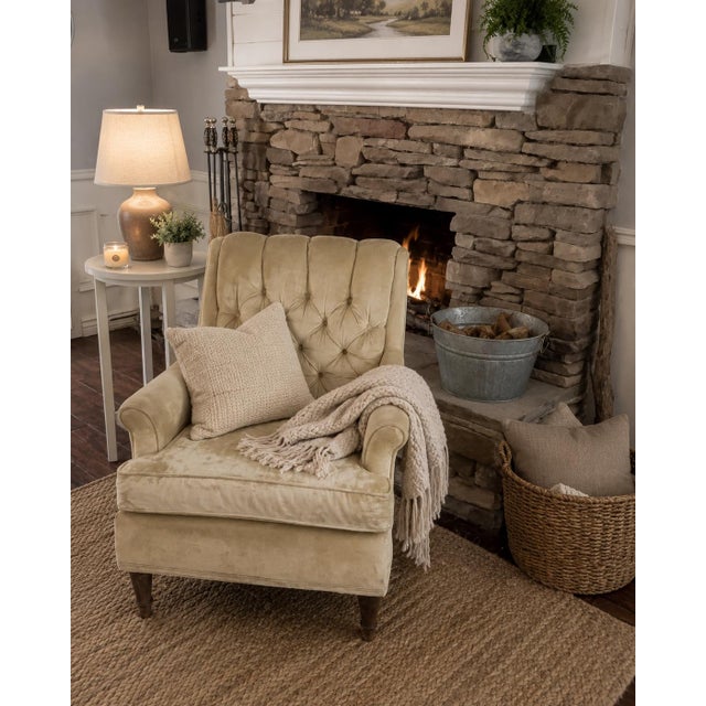 ✨ Vintage Cream Tufted Velvet Accent Chair – Meticulously Refreshed ✨ **RETRO VINTAGE 1979’s lounge chair is upholstered...
