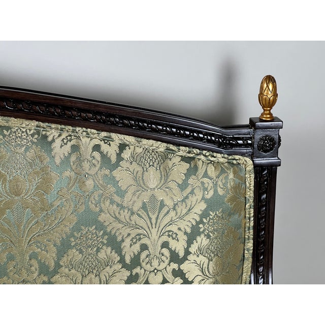 Textile Vintage Louis XVI Style Settee in Green Damask Upholstery 1 of 2 For Sale - Image 7 of 10