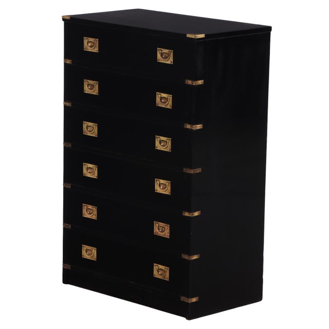 Ebonized Mahogany Campaign Style Tall Chest, C. 1960. For Sale In Philadelphia - Image 6 of 7