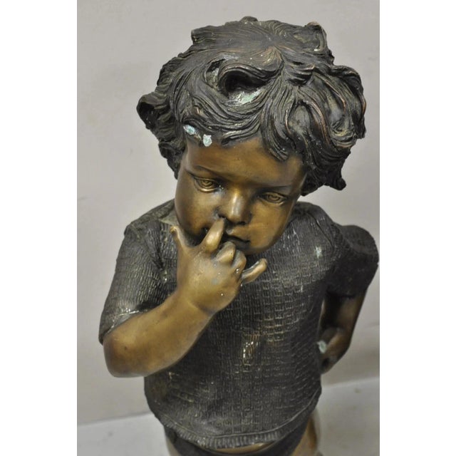 Metal Late 20th Century Victorian Style Cast Bronze 29" Little Boy and Girl Statue Figure - A Pair For Sale - Image 7 of 12