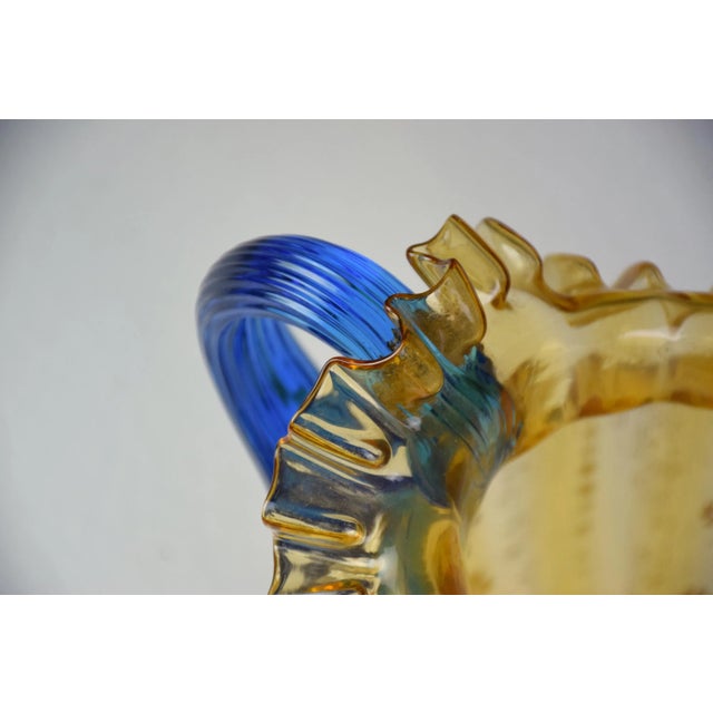 Mid 20th Century Italian Murano Liberty-Style Blue and Yellow Glass Pitcher, 20th Century For Sale - Image 5 of 12