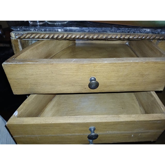 1950s Vintage Brass Marble Wood and Leather World Map Large Half Circle Dry Bar For Sale - Image 12 of 18