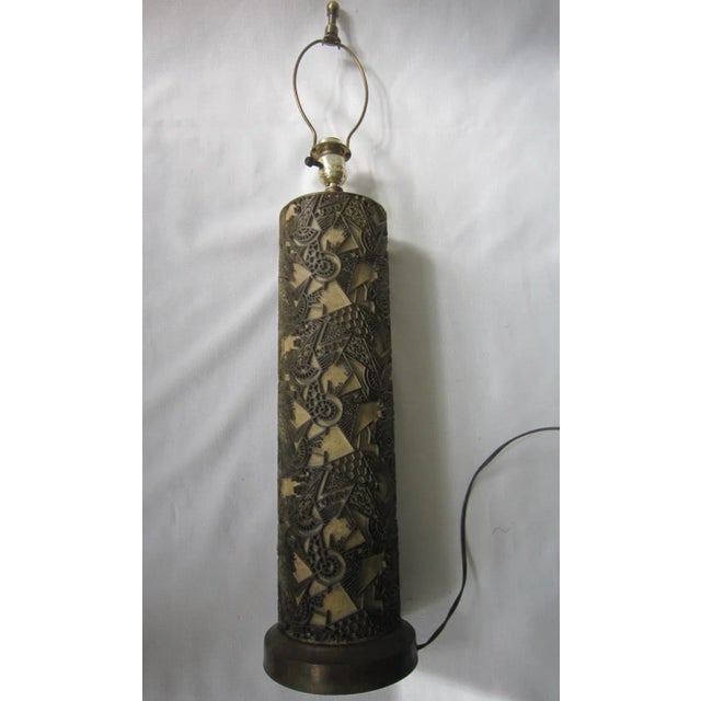 Fabulous wallpaper roller lamp from the 60's. Stunning lamp having a column shaped base made from a wallpaper roller...