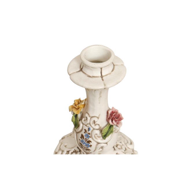 Italian Capodimonte Style Ceramic Candlestick Holders, a Pair For Sale - Image 4 of 7