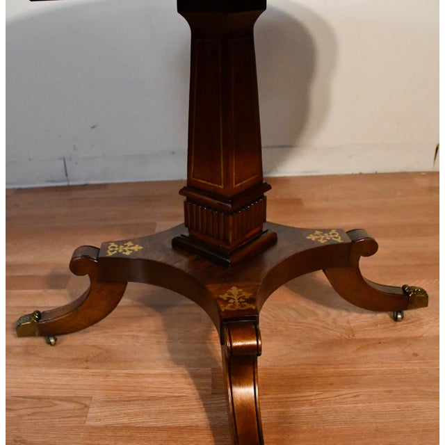 Brown 19th English Regency Rosewood Center Accent Table Brass Inlaid Top 2 Drawers For Sale - Image 8 of 16