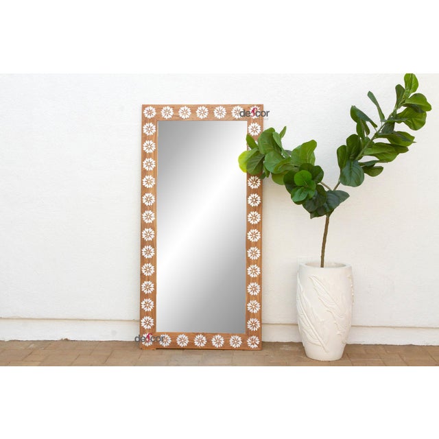 Contemporary Floral Blossom Inlay Floor Mirror For Sale - Image 3 of 11
