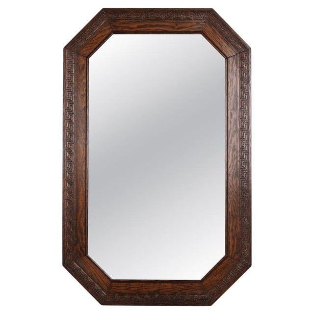 Brown Rectangular Mirror with Carved Dark Oak Frame, 1940s For Sale - Image 8 of 8