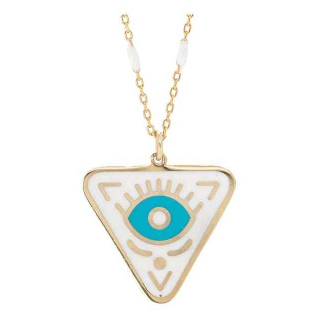 Gold Plated Turquoise Evil Eye Chakra Necklace For Sale