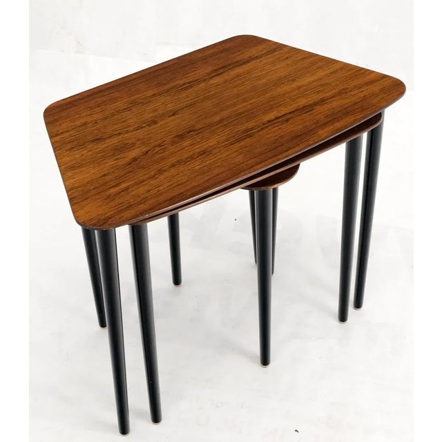 Set of Three Italian Rosewood Mid Century Modern Dowel Leg Nesting Tables For Sale - Image 11 of 13