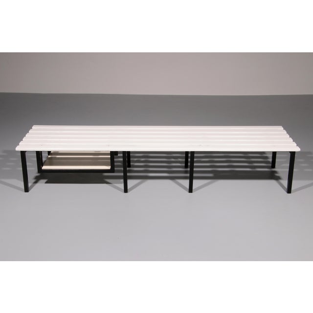 Modern Vintage White Wooden Bench with Black Metal Frame, 1950s For Sale - Image 3 of 13