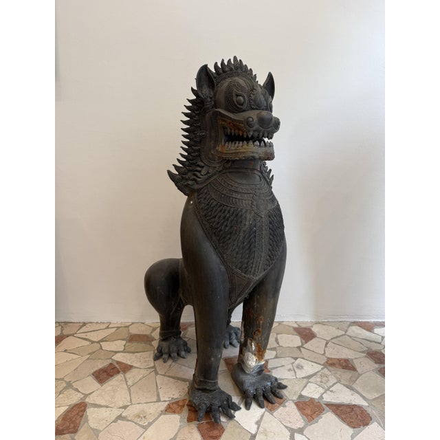 Thai Artist, Guardian Lions, 19th Century, Bronzes, Set of 2 For Sale - Image 4 of 18