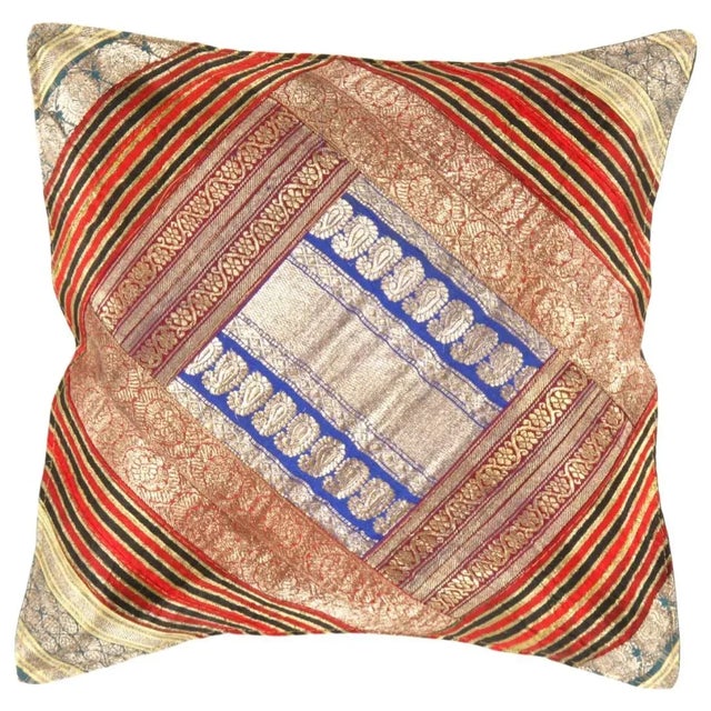 Asian Decorative Pillow Covers Sari Silk For Sale - Image 3 of 3