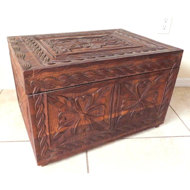 Vintage Mid Century Carved Wood Storage Truck Chest For Sale - Image 13 of 15