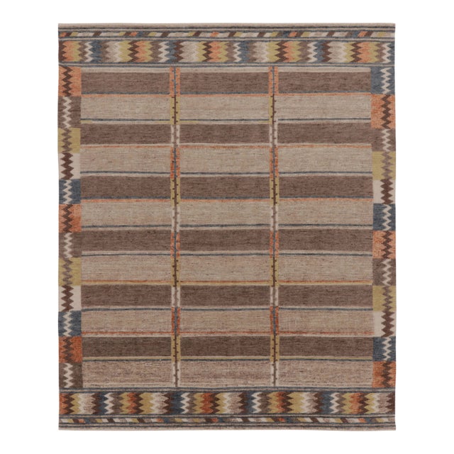 Contemporary Scandinavian Style Striped Geometric Wool Rug by Rug & Kilim For Sale