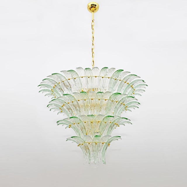 Mid-Century Italian Modern Murano Glass and Brass Palmette Chandelier from Barovier & Toso, 1980s For Sale - Image 10 of 10