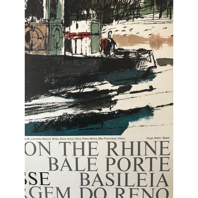 1960s Vintage 1960s Swiss Travel Poster, Hugo Wetli, Basel on the Rhine For Sale - Image 5 of 8