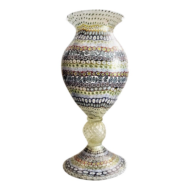 Vintage Maestro Imperio Rossi Murano Millefiori Art Glass Vase For Sale