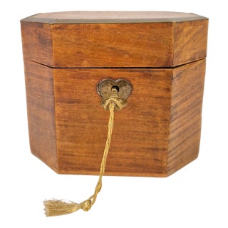 Antique Octagonal Wood and Brass Tea Caddy Box, 1960s For Sale