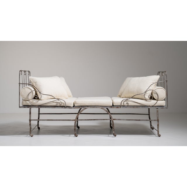 Silver Early 20th Century French Wrought Iron Daybed With Cushions For Sale - Image 8 of 18