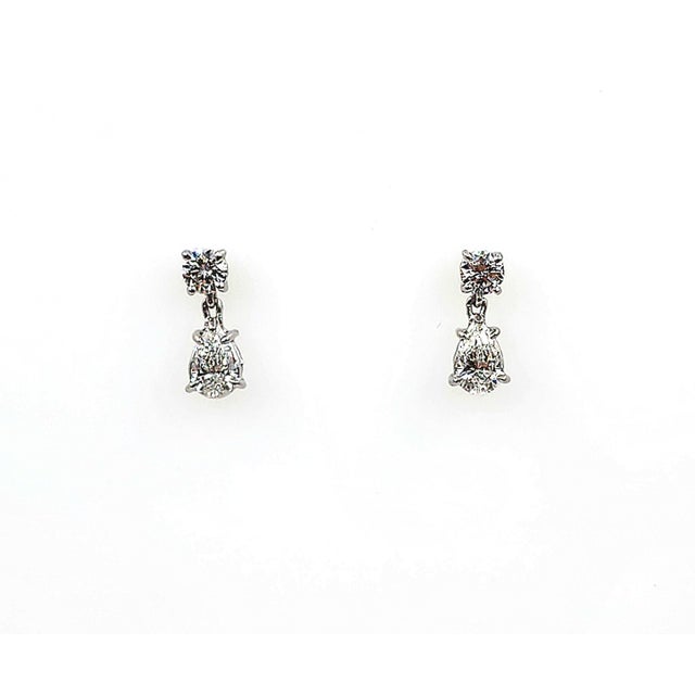 Silver 1.57 Ct Gia Certified Pear & Round Diamond Drop Earrings, A Pair For Sale - Image 8 of 10