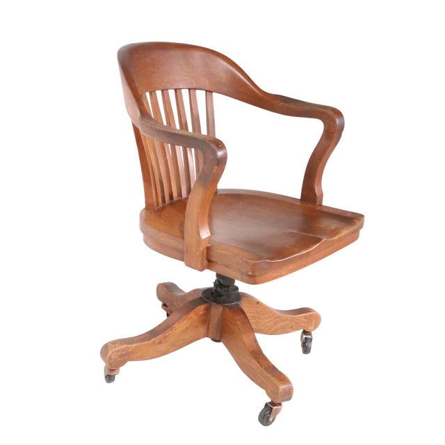 Early 20th Century Oak Bank of England Jury Style Swivel Desk Chair For Sale - Image 13 of 14