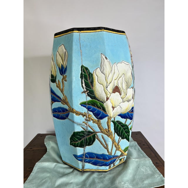 Large Japonist Ceramic Garden Stool attributed to the Longwy School, France, Late 19th Century For Sale - Image 9 of 17