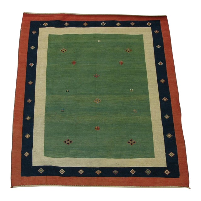 1970s Vintage Bordered Kilim Rug For Sale