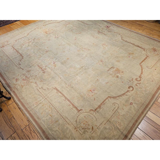 19th Century French Aubusson Rug, Handwoven Wool, Floral Design, 12x14 For Sale - Image 9 of 17