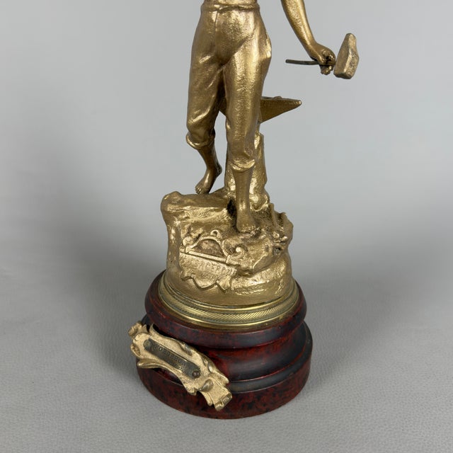 Antique Gilded Antimony Sculpture of a Blacksmith by Ruchet, Early 1900s For Sale - Image 6 of 15