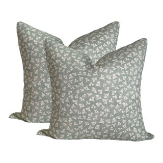 A Pair of Lauren Servati Textiles, Vera // Eau De Nil Pillows, 22"x22" For Sale