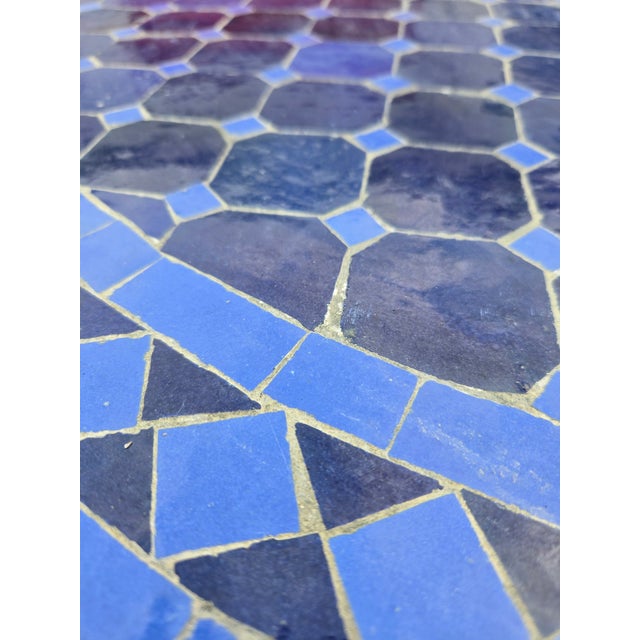 48" Handcrafted 2 Shades of Blues Moroccan Mosaic Table For Sale In Orlando - Image 6 of 7