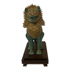 Khymer Style Gilt & Bronze Singha Temple Lion Lamp