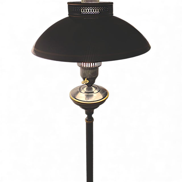 Vintage French Empire Hurricane Lamp Style Black Floor Lamp With Toleware Shade For Sale - Image 9 of 10
