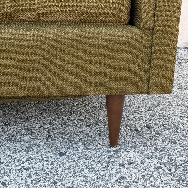 Green Vintage Mid Century Modern Greenish Brown Tufted 82" Sofa Couch W/ Walnut Legs For Sale - Image 8 of 18