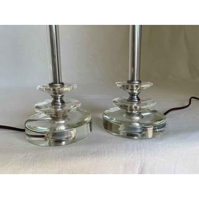 1930s Art Deco Faceted Glass Boudoir Lamps - a Pair For Sale - Image 4 of 8