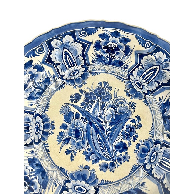 Delft Vintage Hand Painted Delft Blue and White Charger Bowl For Sale - Image 4 of 10